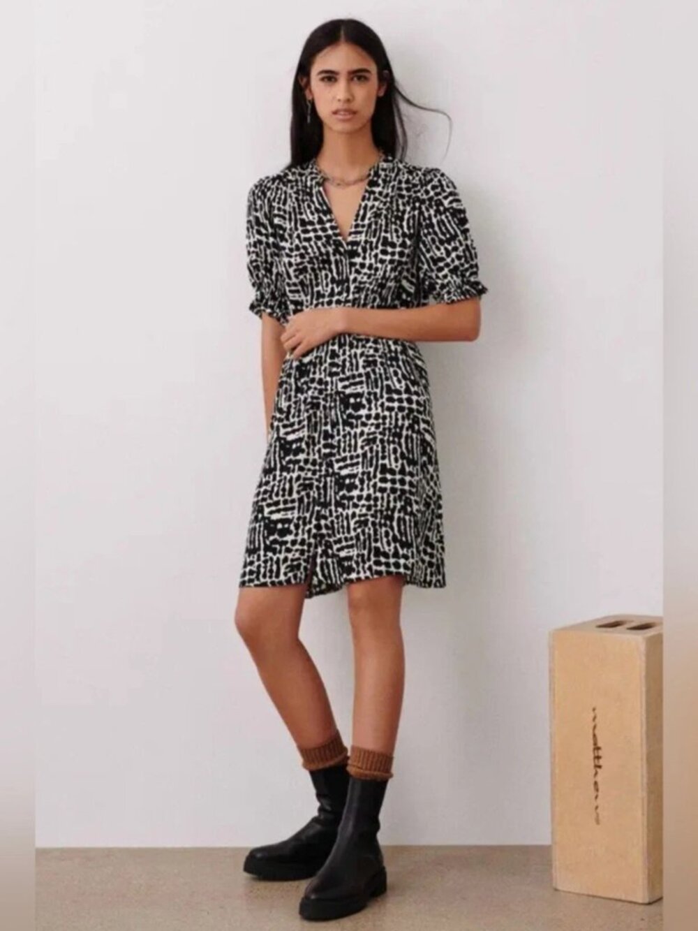 Ba&Sh Women's Oia Printed Mini Dress Black and White, Size Small